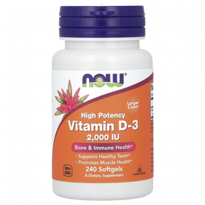 Витамин NOW FOODS VITAMIN D-3 2,000 IU, High Potency, 240 капсул NS26210