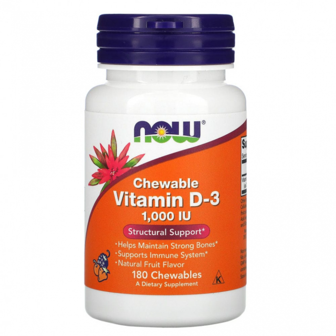 Витамины NOW FOODS VITAMIN D3 1000 IU CHEWABLE 180 жевательных таблеток NS8530